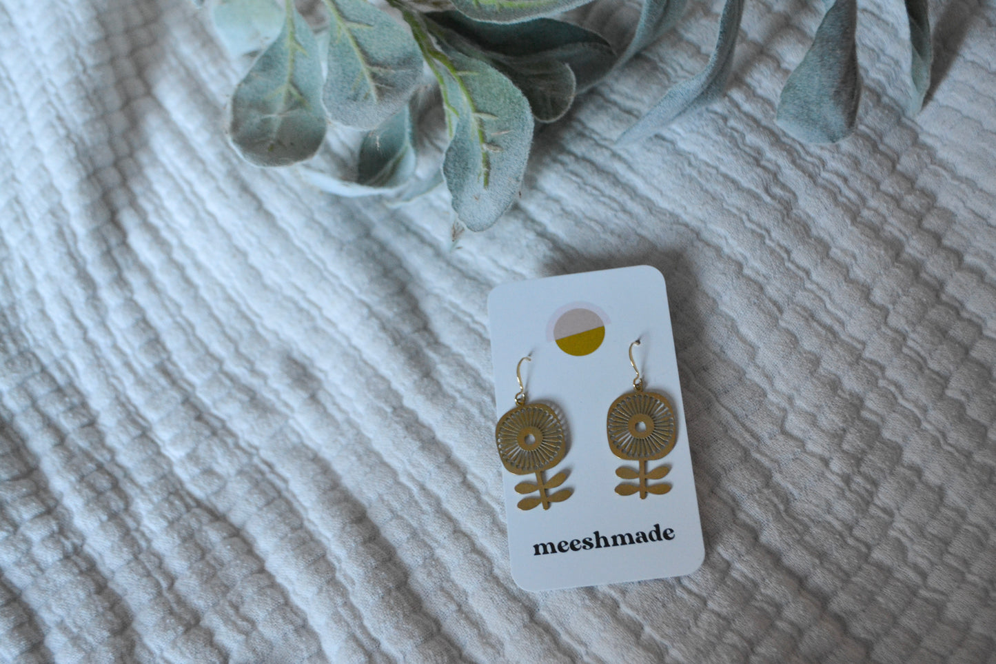 Folk Floral Brass Earrings