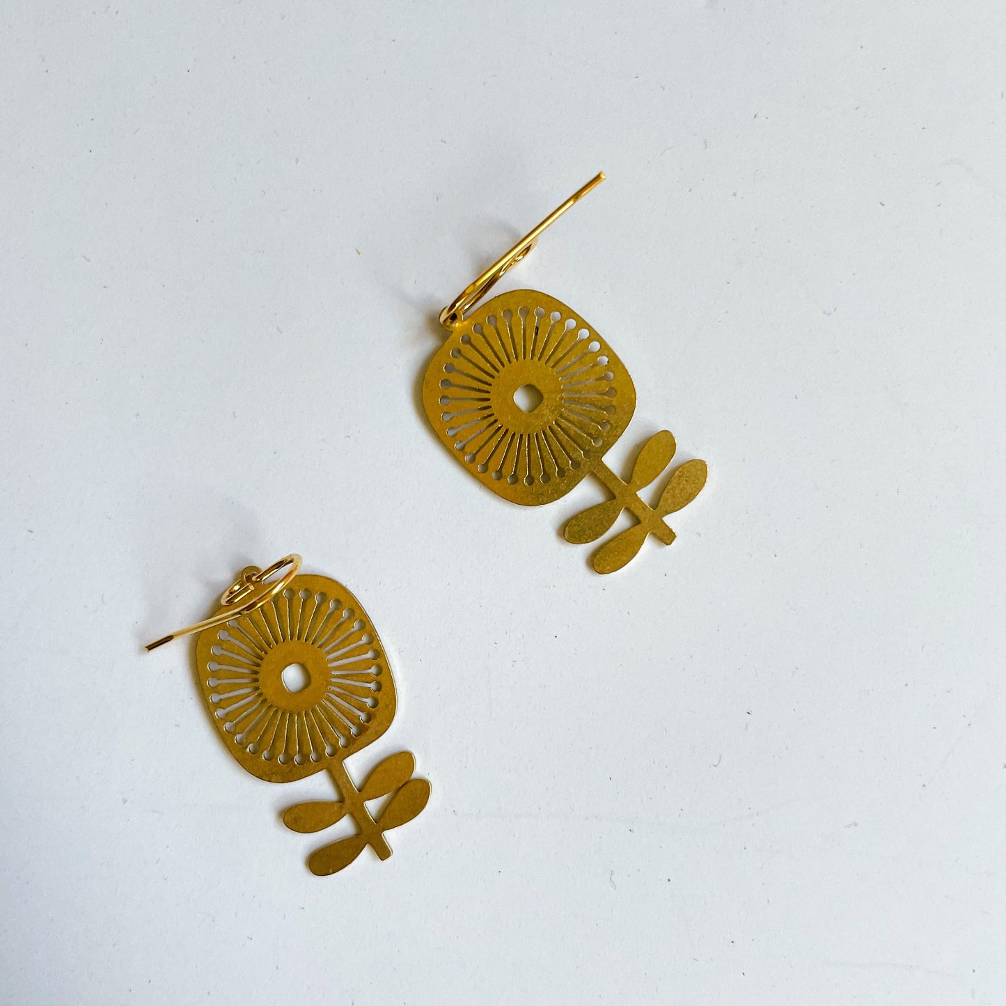 Folk Floral Brass Earrings