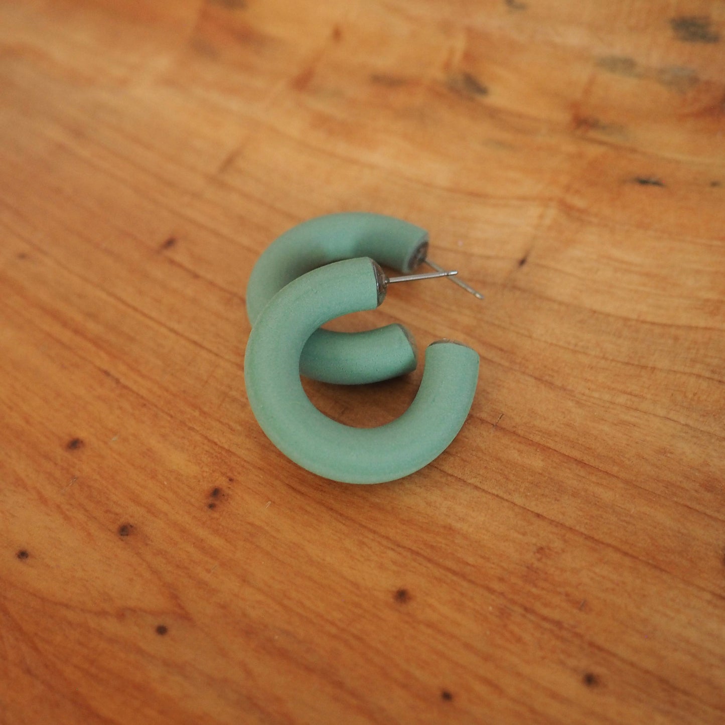 Small aloe green hoops on wood background