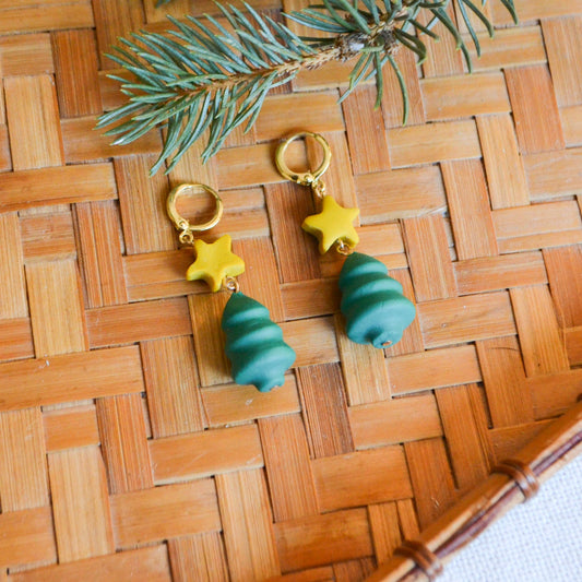 Christmas Tree Huggie Earrings