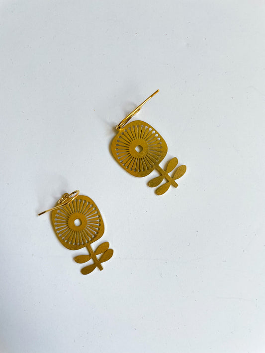Folk Floral Brass Earrings
